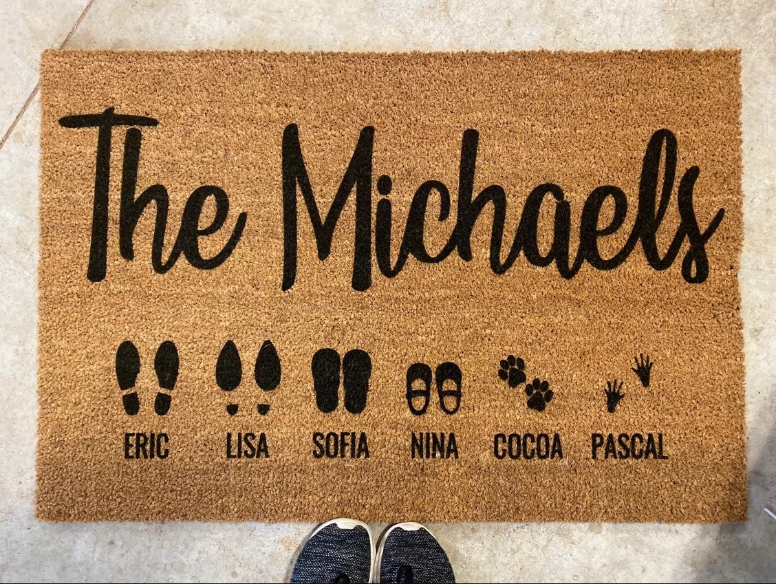 Custom Footprint Family Pet Name Doormat Custom Door Mat Pet Owner Gifts Door Mat Housewarming Gift Personalized Doormat Welcome Mat